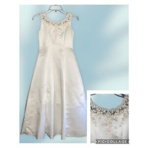 White Aspeed Girls Sleeveless Beaded Embroidered Tulle Formal Dress Size 12 NWT